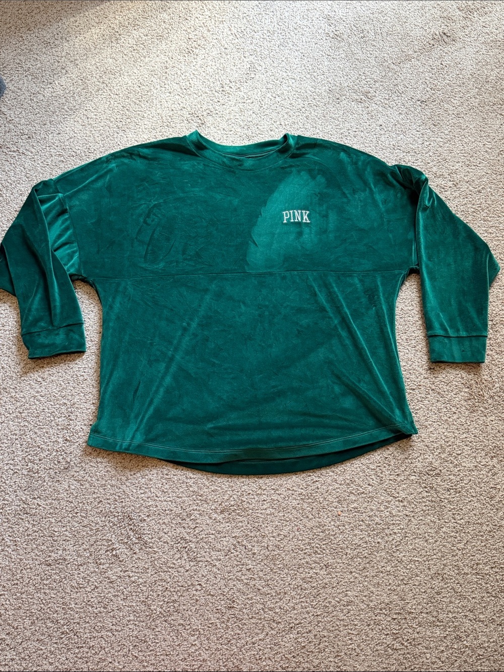 PINK Evergreen Velour Pullover with White Embroidered Logo